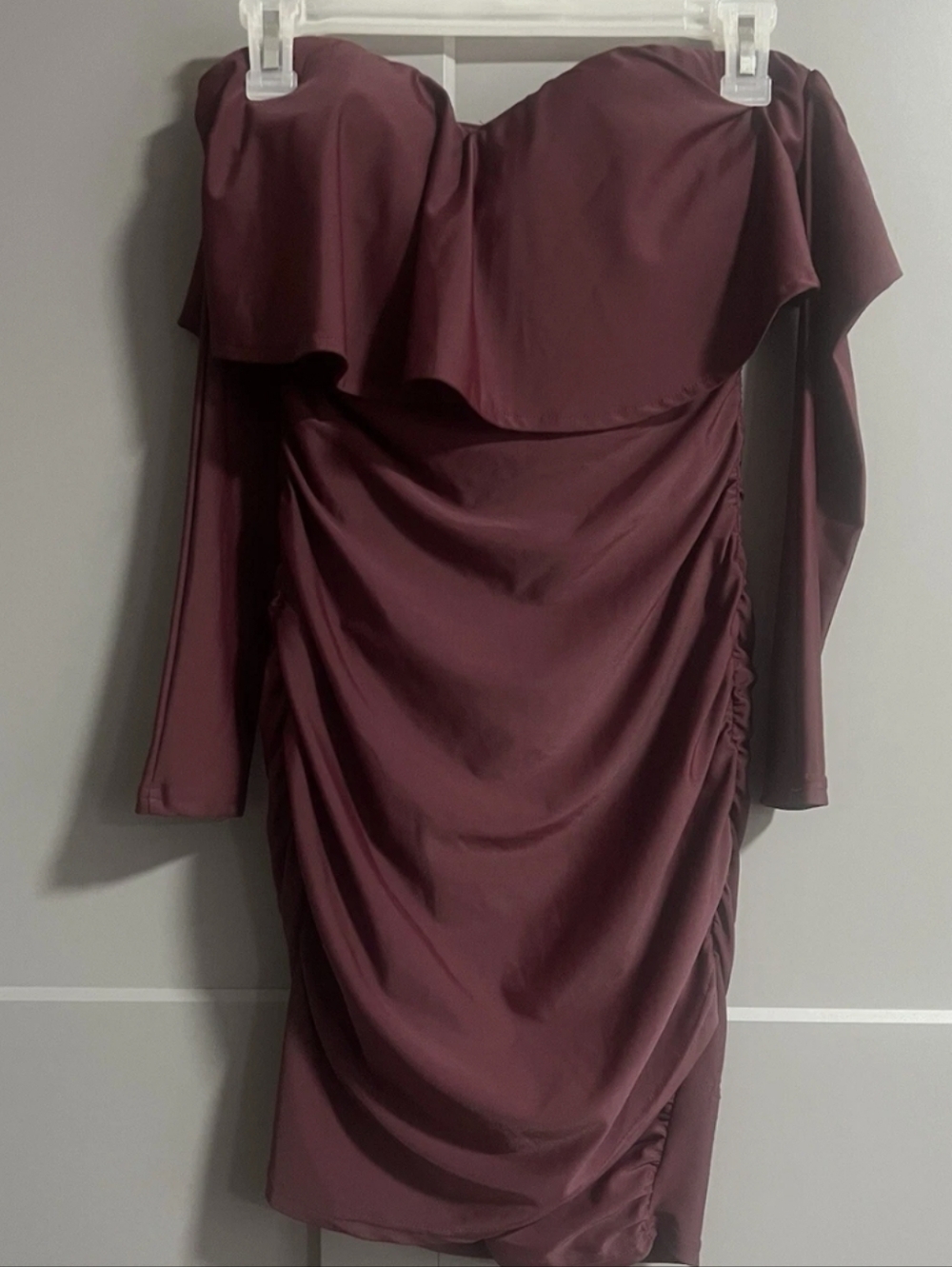 Tiger Mist Off-Shoulder Long Sleeve Burgundy Dress